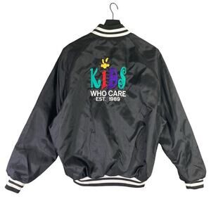 Vintage Kids‎ Who Care Musical Theatre Bomber Jacket Black Size L 90s